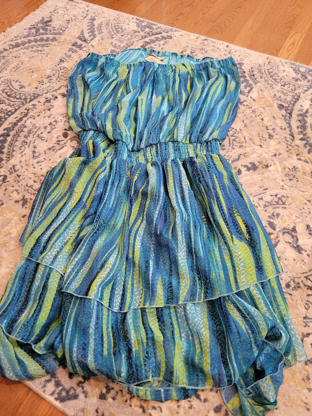 Blue & Green Stapless Tiered Summer Dress NWT Super Plus 32
